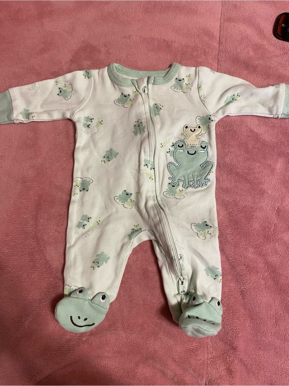 Koala Kids Mint Green Frog Zip-Up Footed One-Piece
